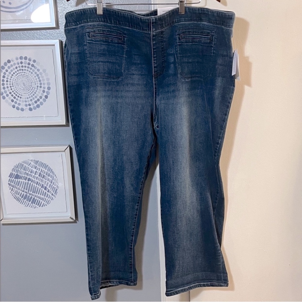 NWT Westbound High Rise Fit Crop Slim Leg Womens Plus Size 22W Pull On Blue Jean